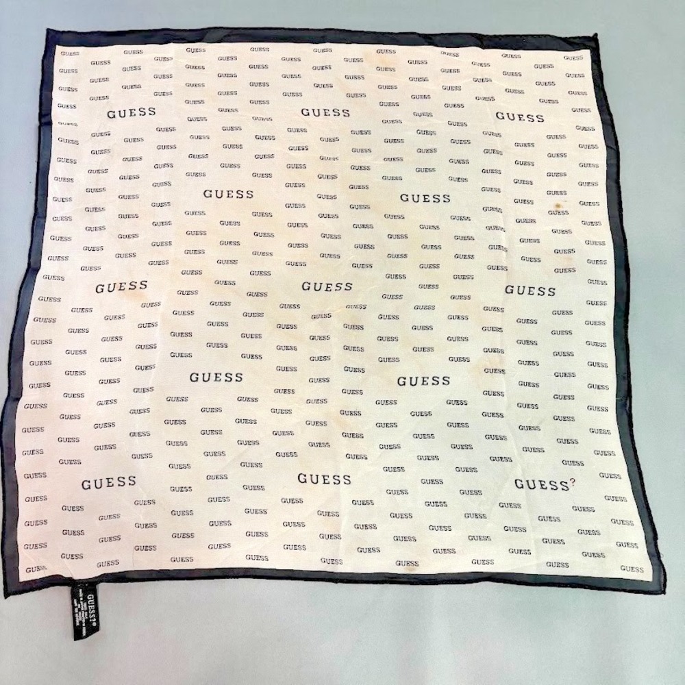 Guess?  Vintage Silk Black‎ and White Silk Logo Print Women's  Scarf Red Rare